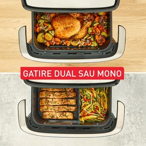 Friteuză dubla cu aer cald Tefal Dual Easy Fry Flex EY9228E0, 2700W, 9L, 7 programe, cuvă dublă, accesoriu FlexCook, oprire automată, display LCD, fereastră supraveghere, temperatură 40&deg;C - 200&deg;C, negru & argintiu