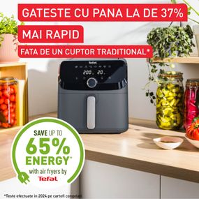 Friteuză cu aer cald Tefal Easy Fry Mega EY855BE0, 2020W, 7.5 L - Air fryer cu 8 programe automate, vas detașabil, display LCD, temperatură 80&deg;C - 200&deg;C, timer 60 minute, gri