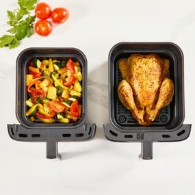 Friteuza dubla cu aer cald Tefal Easy Fry Crispy Stack EY7528E0, 2700 W, 10 L - Air fryer cu 7 programe automate, 2 compartimente, temperatura ajustabila, display digital, oprire automata, negru