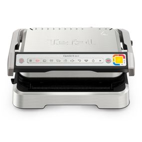 Grătar electric Tefal OptiGrill 2 în 1 GC773D30, 2100W, clește inclus, 9 programe de gătire automate, indicator gătire, plăci detașabile cu înveliș antiaderent, argintiu