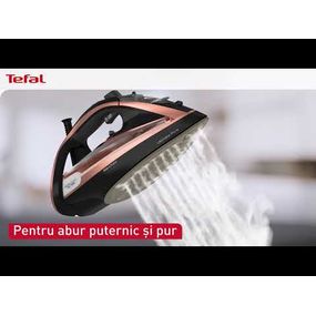 Fier de călcat cu aburi Tefal Ultimate Pure FV9851E0, 3200W, jet de abur 300 g/min, abur variabil 60 g/min, rezervor apă 350 ml, talpă Durilium AirGlide AutoClean, oprire automată, albastru & negru