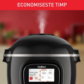 Multicooker inteligent cu gătire sub presiune Tefal Cook4me Touch CY912831 cu conexiune WiFi, aplicație dedicată, 13 programe de gătire, ecran tactil, p&acirc;nă la 6 persoane, negru