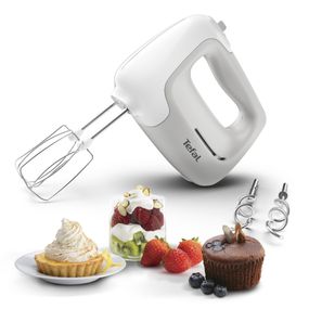 Mixer de mână Tefal Prep'Mix HT450B38, 450W, 5 trepte viteză, 2 teluri, 2 cârlige, funcție turbo, alb & gri