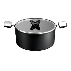 Oala cu capac Tefal Excellence+ G3285353, 28 cm, 8.4 L, invelis antiaderent, tehnologie FUSIONCORE, Thermo-Signal™, manere nituite, aluminiu, inductie, negru