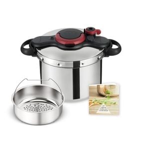 Oală sub presiune Tefal ClipsoMinut'® Easy P4624966, compatibil cu inducția, inox, indicator de presiune, 5 puncte de securitate, argintiu