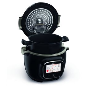 Pachet PROMO Multicooker inteligent cu gătire sub presiune Tefal Cook4me Touch CY912831 & Set de 8 recipiente de sticla cu capac si suport Tefal XA6140E0
