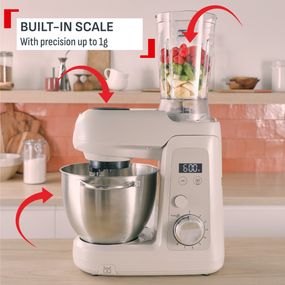Robot de bucatarie Tefal Bake Partner+ QB540BF0, 1100 W, 4.6 L, 8 trepte de viteza, cantar incorporat, functie Pulse, functie Smart Bake Detect, tel, carlig pentru aluaturi grele, inox, gri