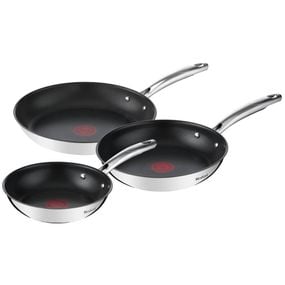  Set de tigăi cu 3 piese Tefal Duetto G732S334 de 20/24/28 cm, inducție, &icirc;nveliș antiaderent, exterior inox