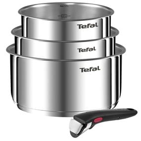 Set 4 piese Tefal Ingenio Emotion L8964S55, oale de 16 / 18 / 20 cm, maner detasabil rezistent, inductie, argintiu