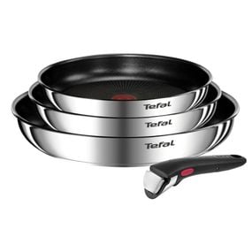 Set 4 piese Tefal Ingenio Emotion L897S455, tigaie de 22/24/28 cm, m&acirc;ner detașabil, &icirc;nveliș antiaderent, Thermo-Signal, inducție, argintiu