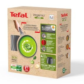 Set 4 piese Tefal Ingenio Renew L2609402, oale 16 / 18 / 20 cm, m&acirc;ner detașabil, inducție, &icirc;nveliș antiaderent ceramic, 100% aluminiu reciclat, gri