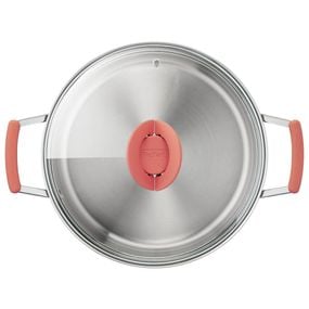 Set 6 piese Tefal Opti'Space G720S674, cratiță 18 cm, oala 20/24 cm, 3 capace de sticlă, oțel inoxidabil, m&acirc;nere anti-alunecare, inducție