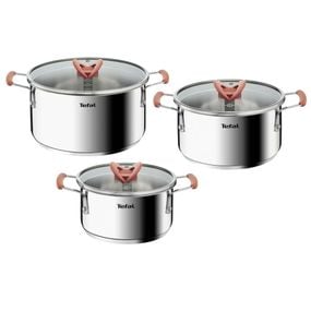 Set 6 piese Tefal Opti'Space G720S674, cratiță 18 cm, oala 20/24 cm, 3 capace de sticlă, oțel inoxidabil, m&acirc;nere anti-alunecare, inducție