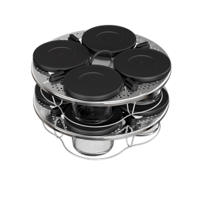 Set de 8 recipiente de sticlă cu capac și suport Tefal XA6140E0, compatibile cu aparatul de gătit multicooker Tefal Cook4me, seriile CY85xx, CY91xx, CY94xx si CY96xx, transparent