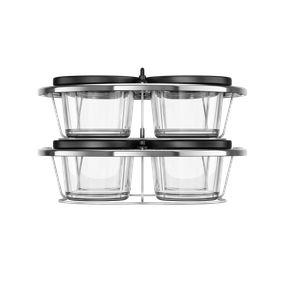 Set de 8 recipiente de sticlă cu capac și suport Tefal XA6140E0, compatibile cu aparatul de gătit multicooker Tefal Cook4me, seriile CY85xx, CY91xx, CY94xx si CY96xx, transparent
