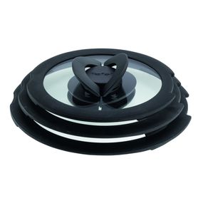 Set 3 capace Tefal Ingenio L9849053, 16 / 18 / 20 cm, sticla, design stivuibil, manere rabatabile, transparent