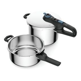 Set de 2 oale sub presiune Tefal Secure Trendy P2584301, 4 / 6 L, sistem siguranta in 5 puncte, 2 programe de gatire, compatibil cu inductia, argintiu