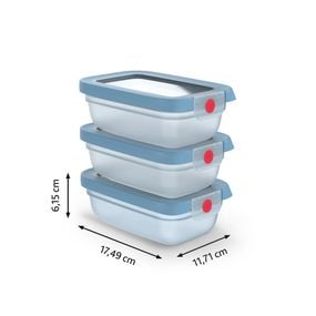 Set de 3 caserole Tefal ONEClick N1230510, 0.3 L, plastic, &icirc;nchidere 100% etanşă, albastru