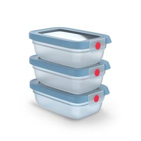 Set de 3 caserole Tefal ONEClick N1230510, 0.3 L, plastic, &icirc;nchidere 100% etanşă, albastru