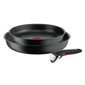 Set de 3 piese Tefal Ingenio Ultimate L7649343, tigaie 22/26 cm, maner detasabil, invelis antiaderent Titanium, indicator Thermo-Signal™, baza Thermo-Fusion™+, inductie, negru