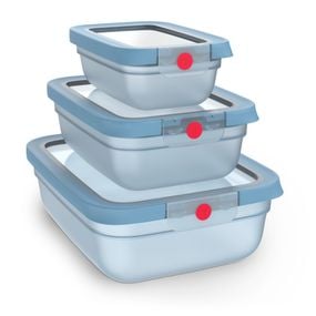 Set de 5 caserole Tefal ONEClick N1230210, 0.5 / 1.2 / 2.3 L, plastic, închidere 100% etanşă, albastru