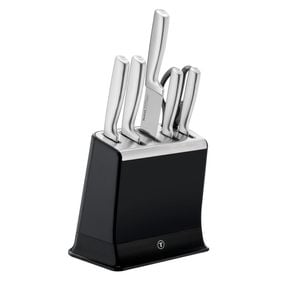 Set de 6 piese & suport Tefal Eversharp Pro K2977S44, inox german, m&acirc;ner ergonomic, sistem de ascuțire integrat, negru & argintiu