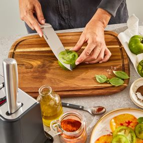 Set de 6 piese & suport Tefal Eversharp Pro K2977S44, inox german, m&acirc;ner ergonomic, sistem de ascuțire integrat, negru & argintiu