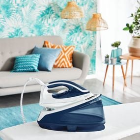 Stație de călcat cu abur TEFAL Express Essential SV6116E0, 2200W, 270g/min, 1.4l, talpă ceramică, alb-albastru