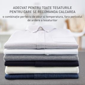 Stație de călcat cu abur Tefal Pro Express Eco GV9E22E0, 2200W, 7.6 bari, jet de abur 550 g/min, abur variabil până la 140 g/min, talpă Durilium AirGlide AutoClean, oprire automată, mod Eco, crem & alb