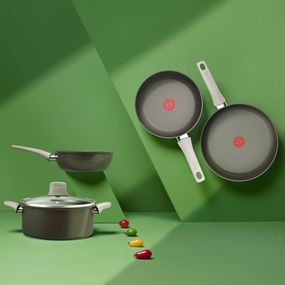 Tigaie 28 cm Tefal Renew On C4270632, 100% aluminiu reciclat, indicator Thermo-Signal, compatibil cu inductia, invelis ceramic,  gri