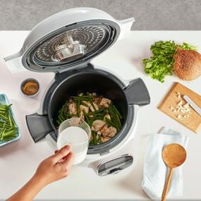 Vas de gătit Tefal XA605011, compatibil cu aparatele de gătit multicooker Tefal Cook4me CY85xx 6 L, &icirc;nveliș antiaderent, compatibil cu mașina de spălat vase, negru & gri