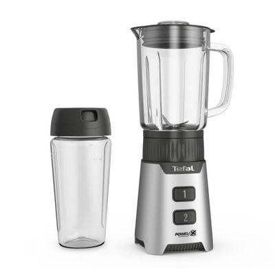 Blender Tefal Minimix BL16GE30, 400W, 2 trepte de viteză, recipient termorezistent 0.7 L, recipient portabil 0.6 L, lame detașabile Powelix, argintiu