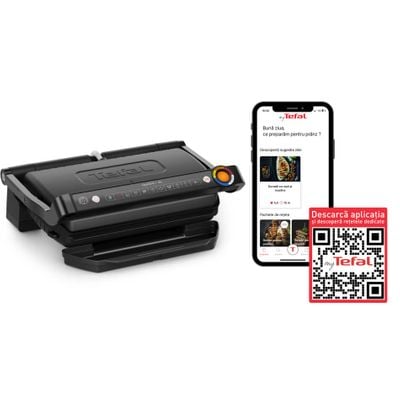 Grătar electric Tefal OptiGrill+ XL GC727810, 2000W, 9 programe gătire automate, plăci detașabile cu înveliș antiaderent, indicator nivel de gătire, tavă colectare grăsime, negru