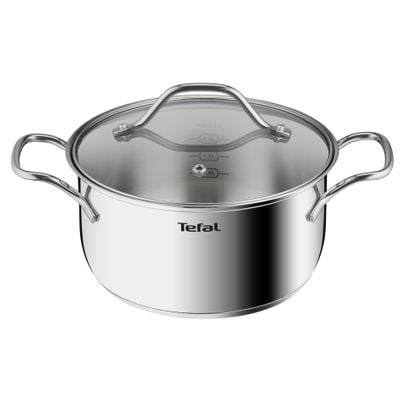 Oală cu capac de sticlă Tefal Intuition B8644474, 20 cm,  2.9L, 2 manere, oțel inoxidabil, inducție, argintiu