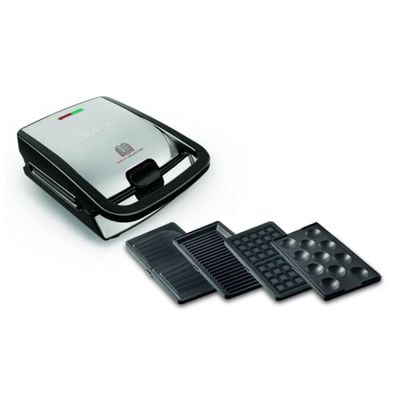 Sandwich maker multifuncțional Tefal Snack Collection 4 în 1 SW854D16, 700W, 4 seturi de plăci incluse, înveliș antiaderent, argintiu