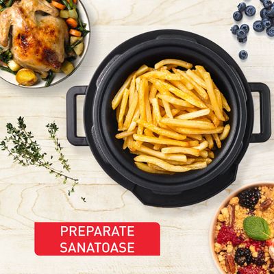 Accesoriu pentru gătire cu aer cald Tefal Turbo Crisp LF101810, 4 programe, temperatură ajustabilă, ecran LED, compatibil cu multicooker Turbo Cuisine, negru