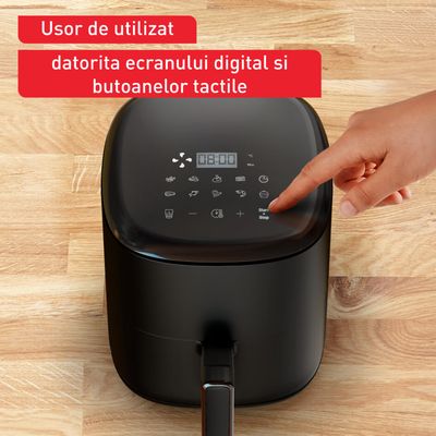 Friteuză cu aer cald Tefal Easy Fry Compact EY145810, 1300W, capacitate 3L - Air fryer cu 10 programe automate, vas antiaderent detașabil, funcție oprire automată, negru