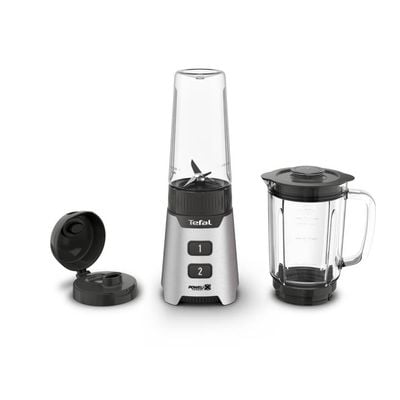 Blender Tefal Minimix BL16GE30, 400W, 2 trepte de viteză, recipient termorezistent 0.7 L, recipient portabil 0.6 L, lame detașabile Powelix, argintiu