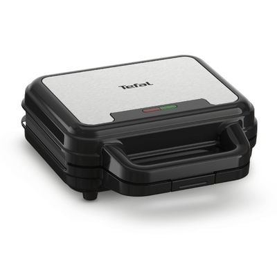 Sandwich maker multifuncțional Tefal UltraCompact 3 în 1 SW383D10, 700W, 3 plăci detașabile pentru sandwich-uri, panini și gofre, negru & argintiu