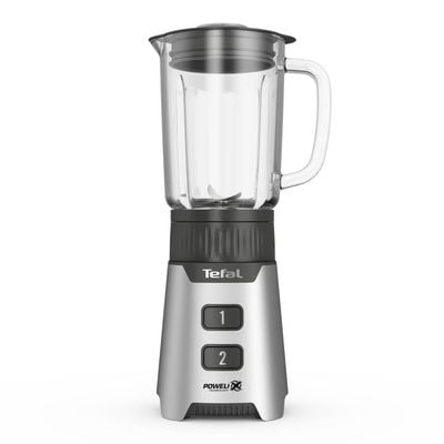 Blender Tefal Minimix BL16GE30, 400W, 2 trepte de viteză, recipient termorezistent 0.7 L, recipient portabil 0.6 L, lame detașabile Powelix, argintiu