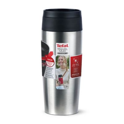 Termos Tefal Travel Mug Classic N2020110, inox, 0.36 L, 100% etanș, functie Quick Press, argintiu