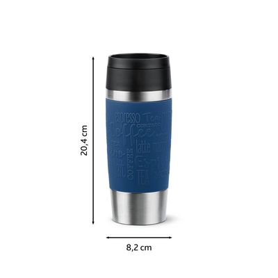 Termos Tefal Travel Mug Classic N2020310, inox, 0.36 L, 100% etanș, functie Quick Press, argintiu & albastru