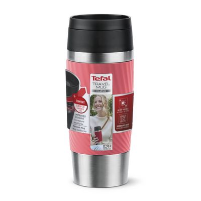 Termos Tefal Travel Mug Classic N2024410, 0.36 L, pastrare la rece 12 ore, pastrare la cald 6 ore, roz & argintiu