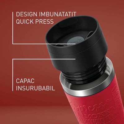 Termos Tefal Travel Mug Classic N2020410, inox, 0.36 L, 100% etanș, functie Quick Press, argintiu & rosu