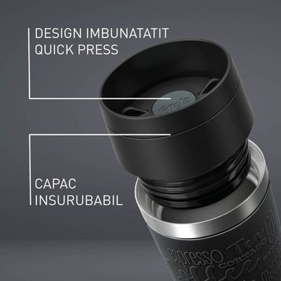 Termos Tefal Travel Mug Classic N2022010, inox, 0.5 L, 100% etanș, functie Quick Press, argintiu & negru