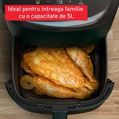 Friteuză cu aer cald Tefal Easy Fry Max EY245310, 1500W, 5L - Air fryer cu 10 programe automate, ecran tactil, vas antiaderent, oprire automată, verde