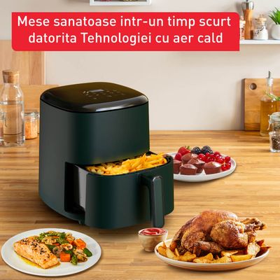 Friteuză cu aer cald Tefal Easy Fry Max EY245310, 1500W, 5L - Air fryer cu 10 programe automate, ecran tactil, vas antiaderent, oprire automată, verde