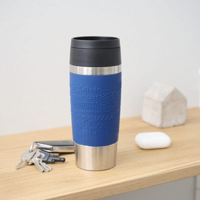 Termos Tefal Travel Mug Classic N2020310, inox, 0.36 L, 100% etanș, functie Quick Press, argintiu & albastru