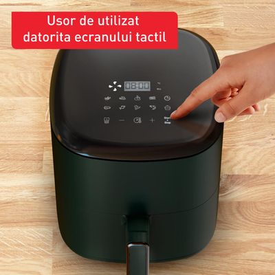 Friteuză cu aer cald Tefal Easy Fry Max EY245310, 1500W, 5L - Air fryer cu 10 programe automate, ecran tactil, vas antiaderent, oprire automată, verde