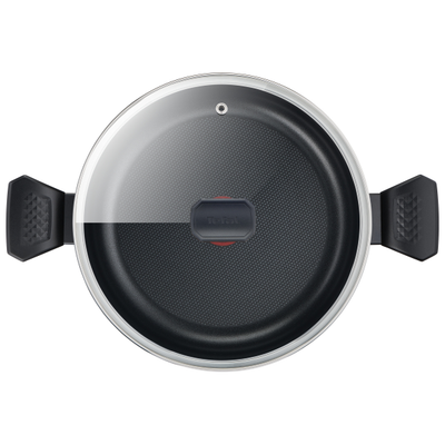 Oală cu capac Simply Clean B5674653, 24 cm, înveliș antiaderent 100% sigur, Thermo-Signal™, bază Diffusion+, 4.5 L, aluminiu, negru